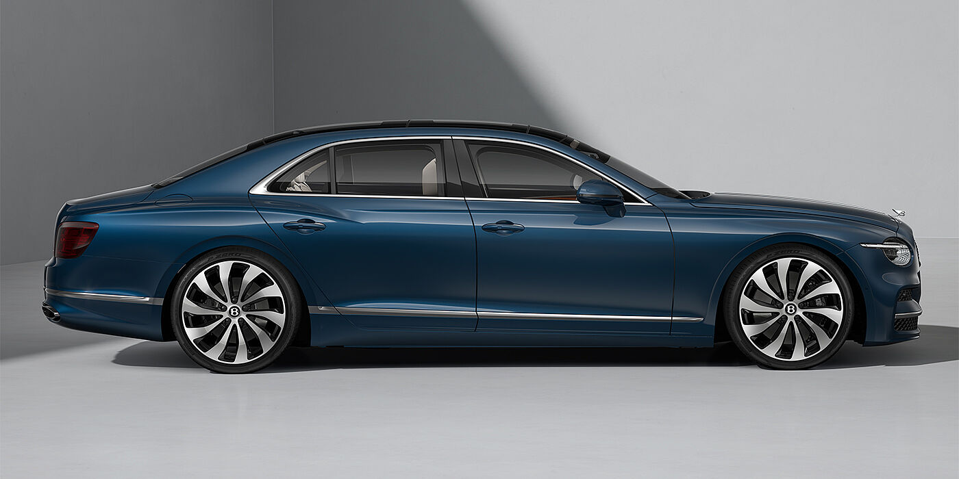 Bentley Hamburg New Bentley Flying Spur sedan in Marlin blue paint profile with 22" Ten Spoke Black Painted and Bright Machined wheels