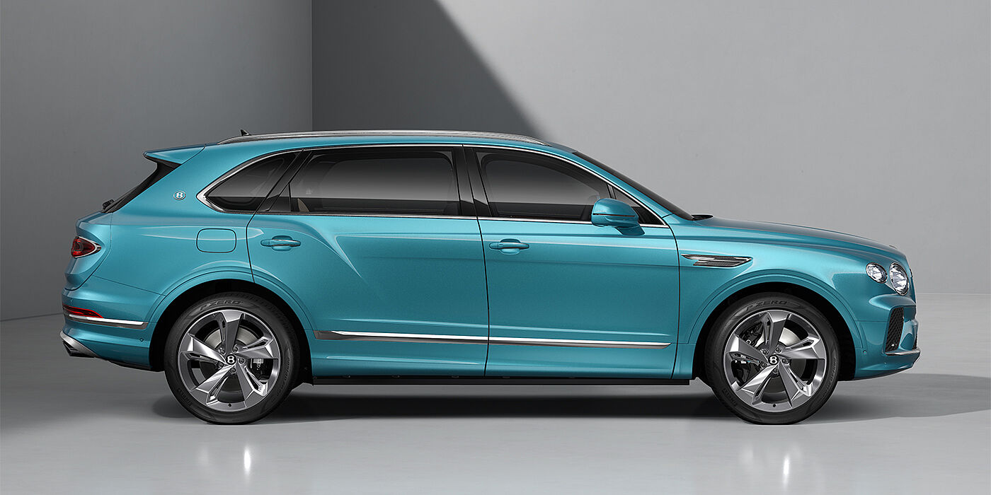 Bentley Hamburg Bentley Bentayga EWB SUV in Light Windsor Blue paint and 22" Five Spoke Directional Polished wheels - profile