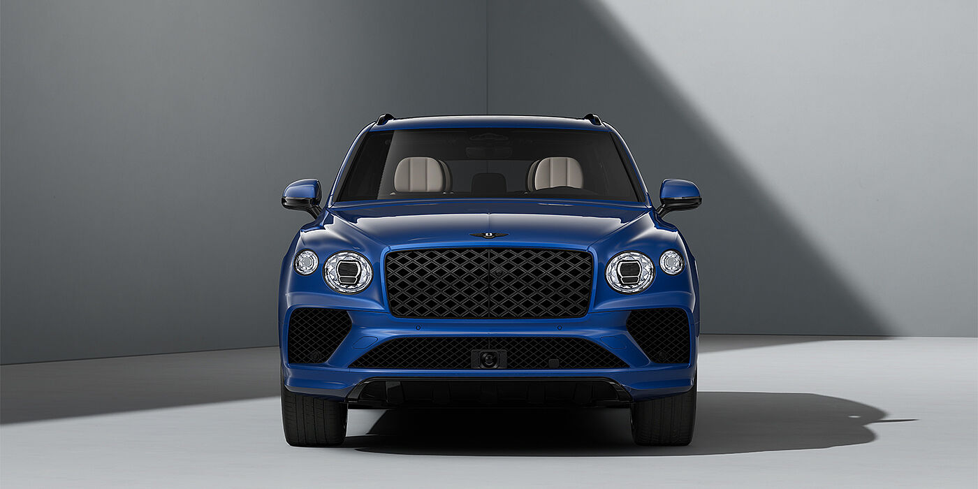 Bentley Hamburg Bentley Bentayga Artenara Edition SUV in Sequin Blue paint and 22" Mulliner Gloss Black wheels front 3/4 full front