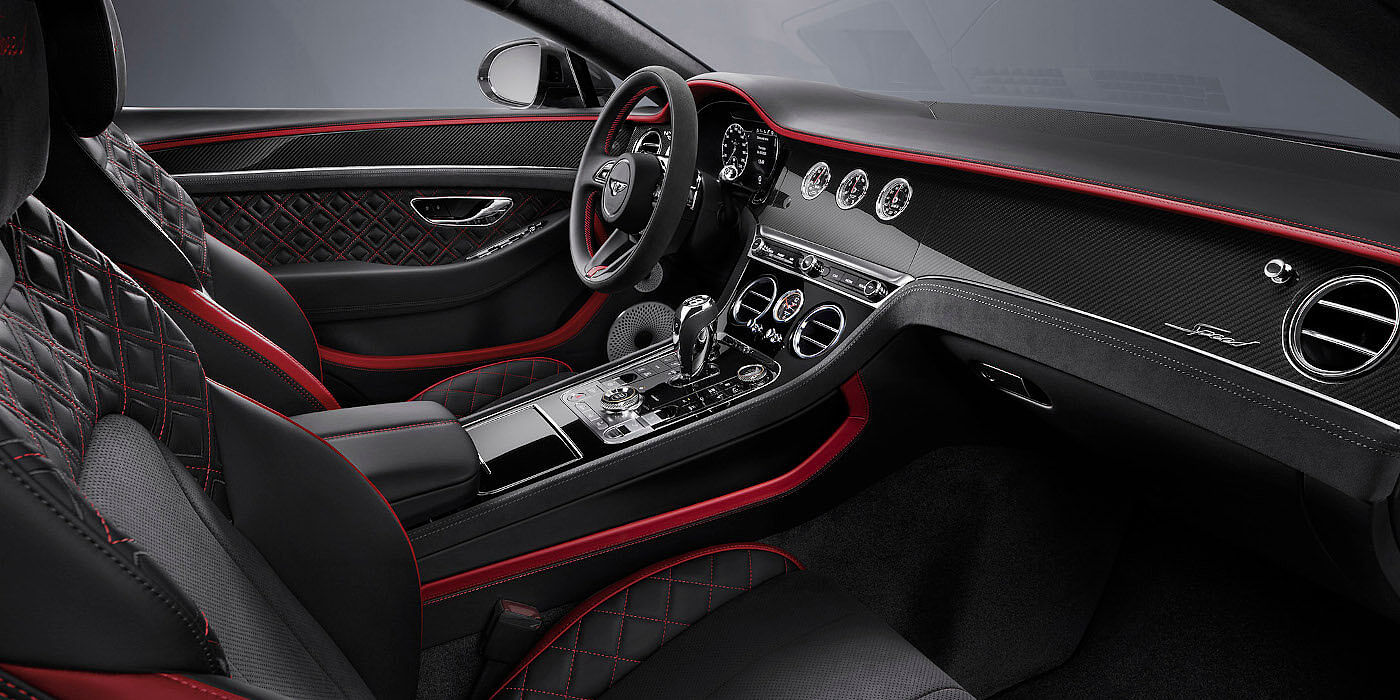 Bentley Hamburg Bentley Continental GT Speed coupe front interior in Beluga black and Hotspur red hide