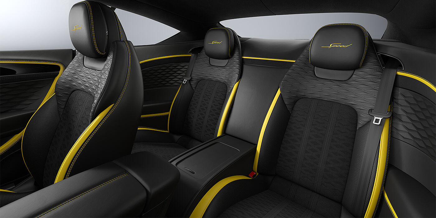 Bentley Hamburg Bentley Continental GT Speed coupe rear interior in Cyber yellow and Beluga black hides
