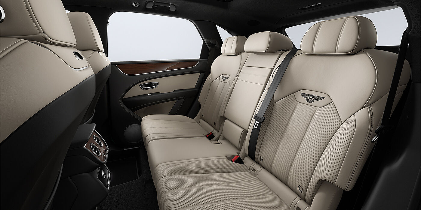 Bentley Hamburg Bentley Bentayga SUV rear interior in Portland and Beluga black hides