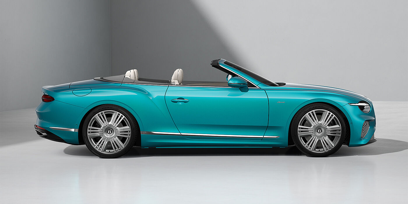 Bentley Hamburg Bentley Continental GTC Azure convertible in Topaz Blue paint and 22" Azure wheels - profile