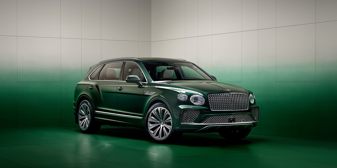 Bentley Hamburg Bentley Bentayga Extended Wheelbase SUV in Light Emerald green paint front three quarter in green grey room