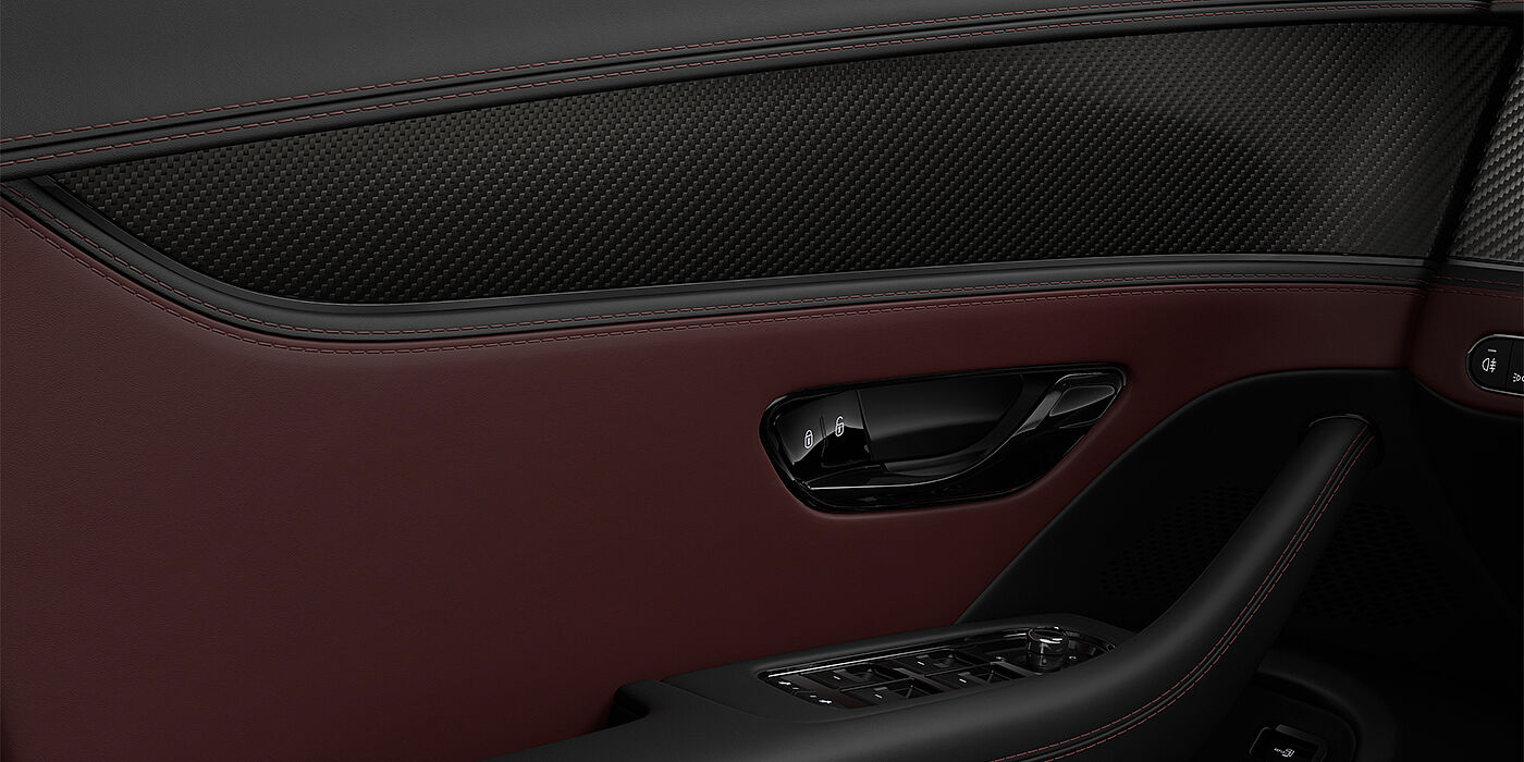 Bentley Hamburg New Bentley Flying Spur S sedan door interior in Cricket ball red and Beluga black hides