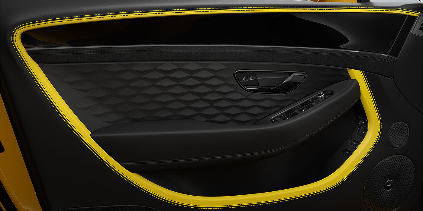 Bentley Hamburg Bentley Continental GT Speed coupe door detail in Cyber yellow and Beluga black hides