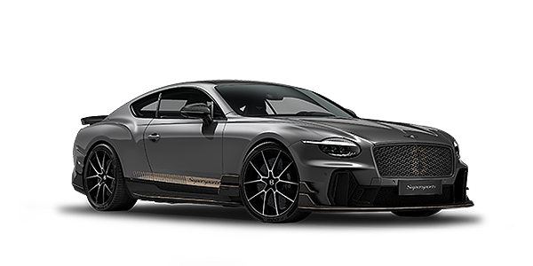 Bentley Hamburg Bentley Supersports front three quarter in "Nightfall" Design theme with Anthracite gloss exterior paint, Camel accents and Camel and Beluga black striping.