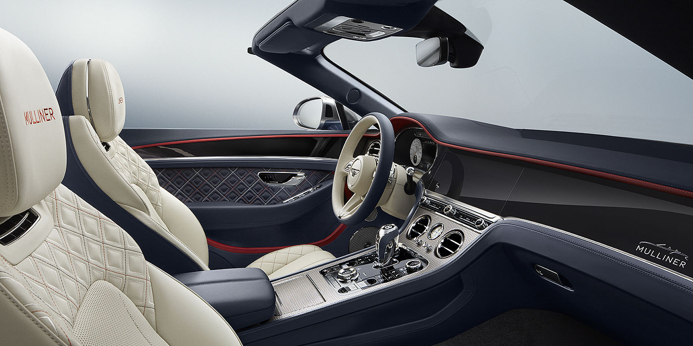 Bentley-Continental-GT-V8-Mulliner-Convertible-front-interior-seen-from-side-in-Imperial-Blue-and-Linen-leather-with-Hotspur-accents