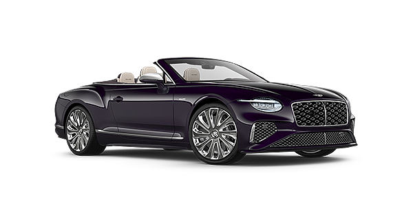 Bentley Hamburg Bentley New Continental GTC Mulliner convertible front three quarter view in Damson paint with 22 inch Mulliner painted and polished wheel