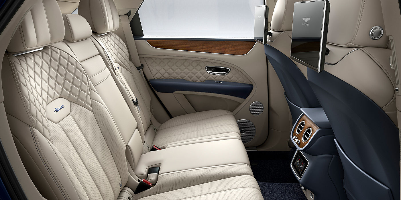 Bentley Hamburg Bentley Bentayga Azure SUV rear interior in Imperial Blue and Linen hide