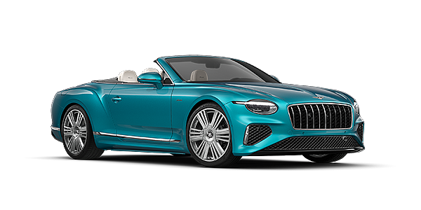 Bentley Hamburg Bentley Continental GTC Azure convertible in Topaz Blue paint and 22" Azure wheels - front 3/4