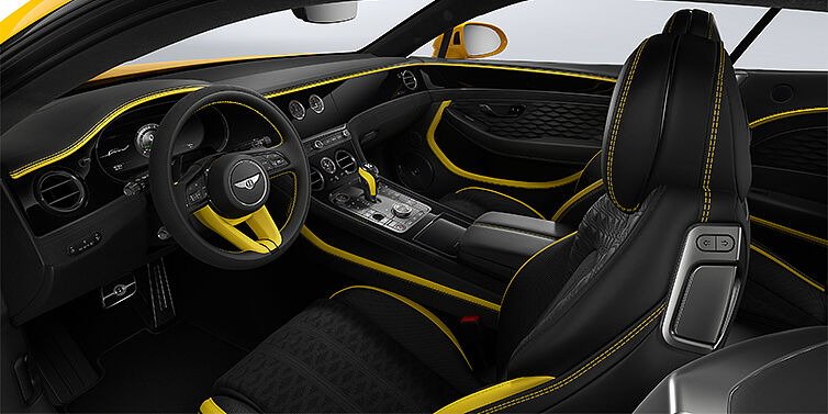 Bentley Hamburg Bentley Continental GT Speed coupe front interior in Cyber yellow and Beluga black hides