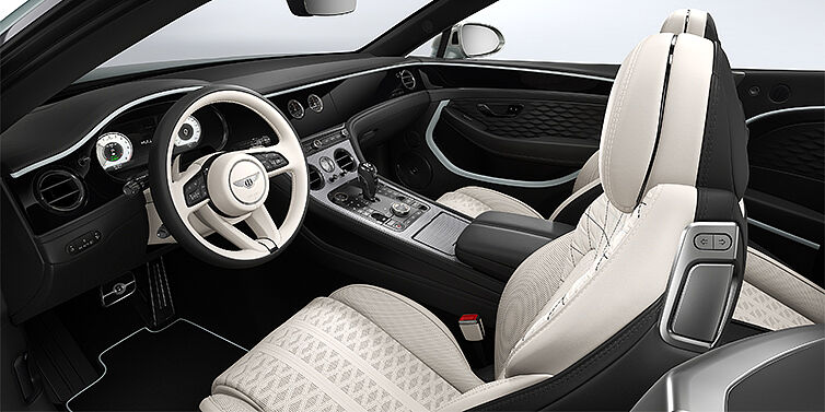 Bentley Hamburg Bentley Continental GTC Mulliner convertible front interior in Linen and Beluga black hides with Breeze accent hide