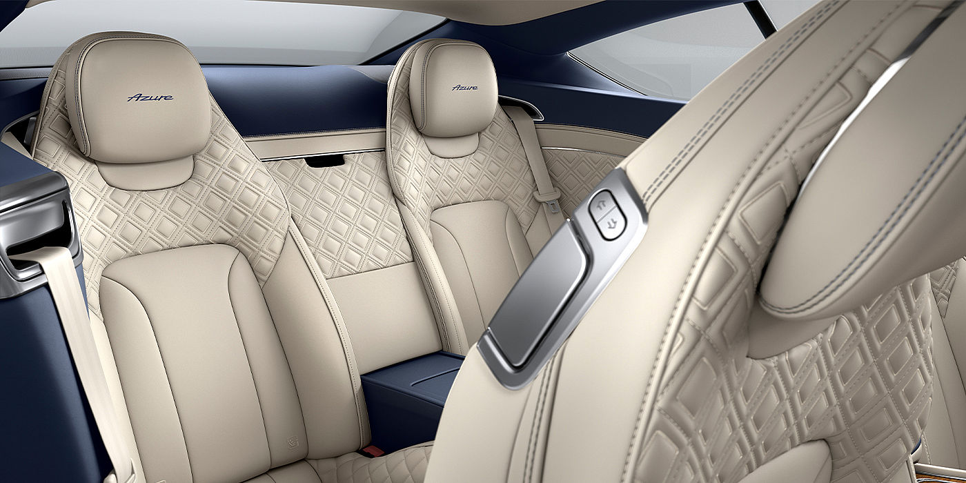 Bentley Hamburg Bentley Continental GT Azure coupe rear interior in Imperial Blue and Linen hide