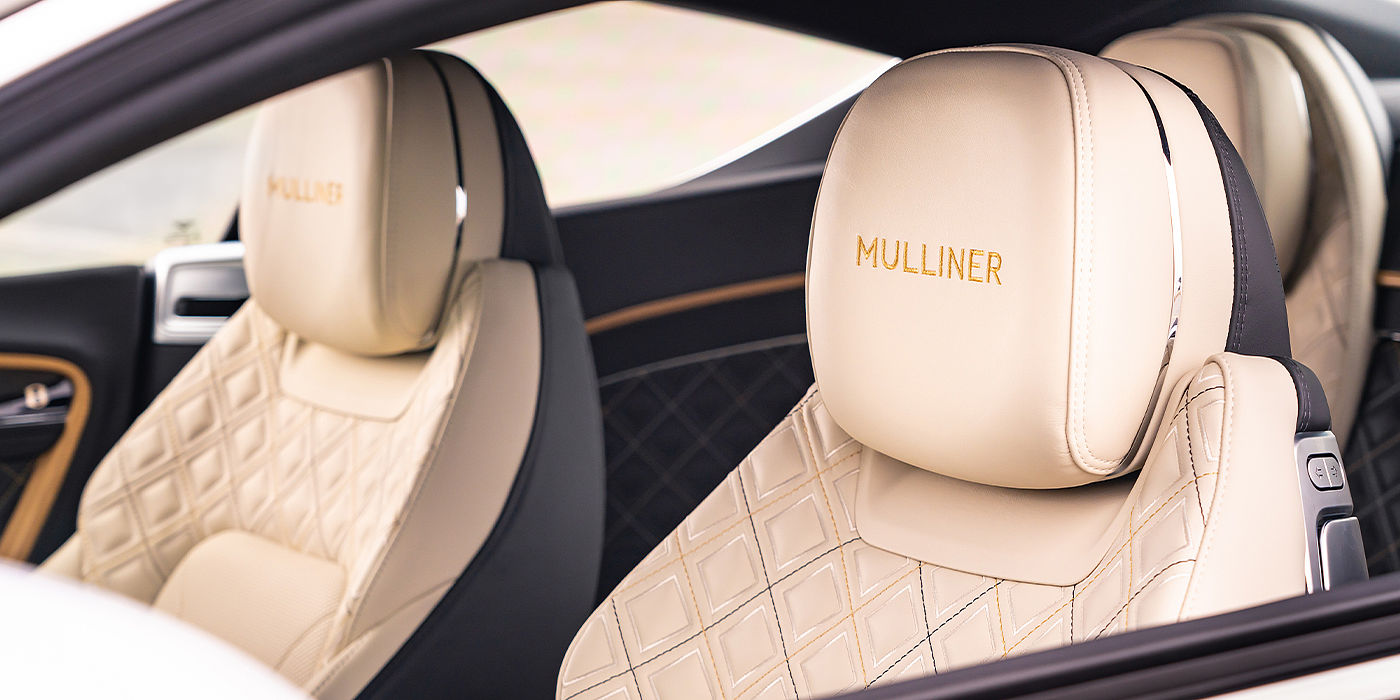 Bentley Hamburg Bentley Continental GT Mulliner coupe seat detail in Beluga black and Linen hide