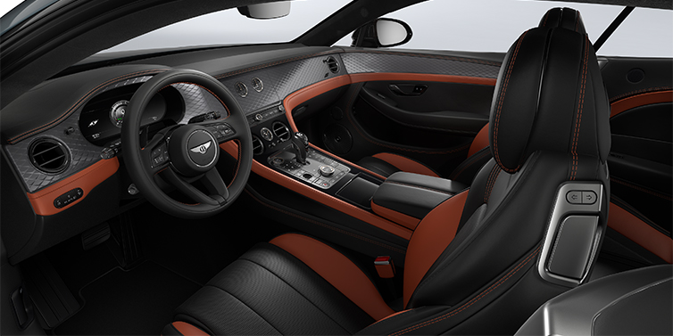 Bentley Hamburg Bentley Continental GT Coupé vorne Innenraum in Newmarket Tan und Beluga Black Leder mit Diamond Brushed Dark Tint Aluminium Furnier