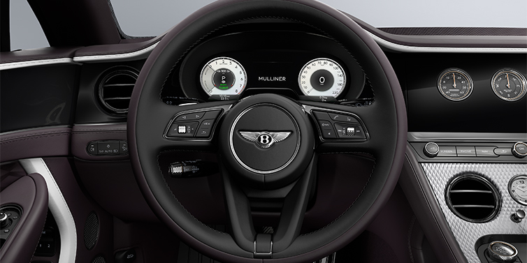 Bentley Hamburg Bentley Continental GT Mulliner coupe steering wheel in Beluga black and Damson hides with white accent hide