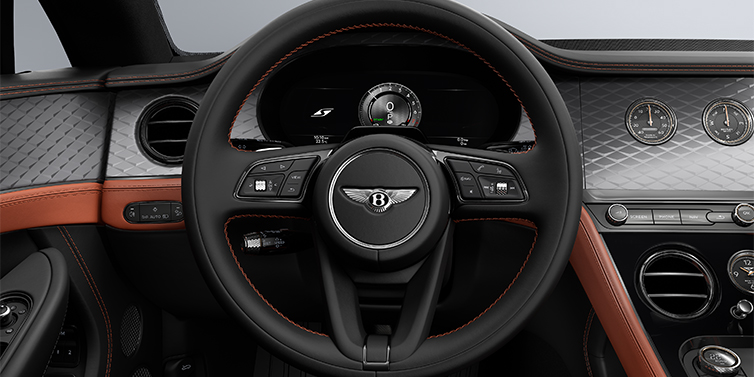 Bentley Hamburg Bentley Continental GT Coupé Lenkrad und Armaturenbrett in Newmarket Tan und Beluga Black Leder mit Diamond Brushed Dark Tint Aluminium Furnier