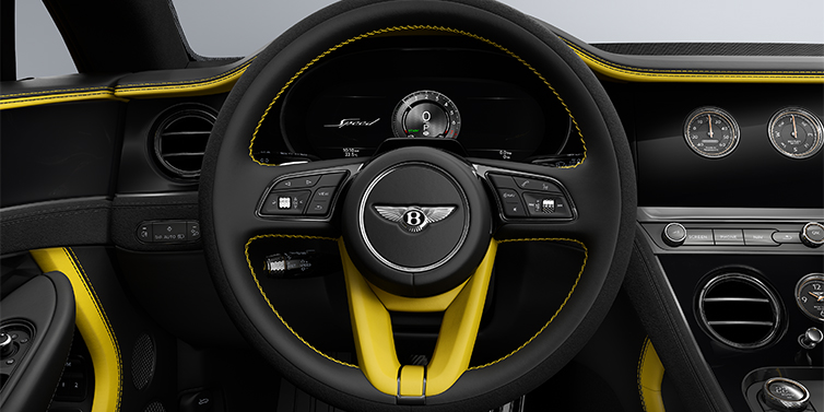 Bentley Hamburg Bentley Continental GT Speed coupe steering wheel in Cyber Yellow and Beluga black hides