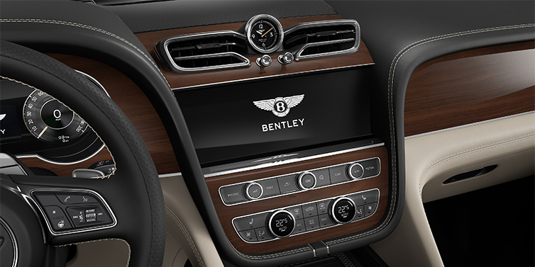 Bentley Hamburg Bentley Bentayga SUV centre console detail showing Bentley Wings